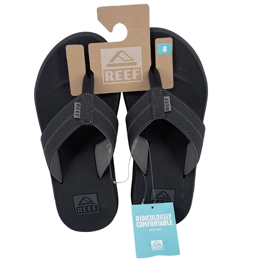 Reef Fanning Mens Black Flip Flops Sandals with Bottle Opener Size 8 NEW